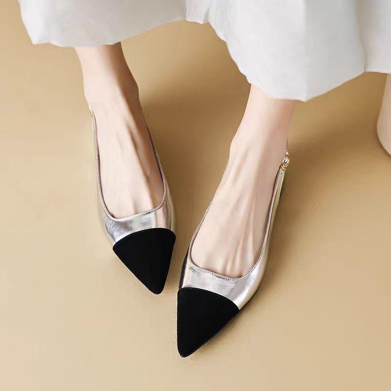Fashion Low Heels Real Leather Slingbacks Shoes Women Square Toe Pumps Thick Heel Shoes Brand Design Lady Footwear 2025 Size Rubber