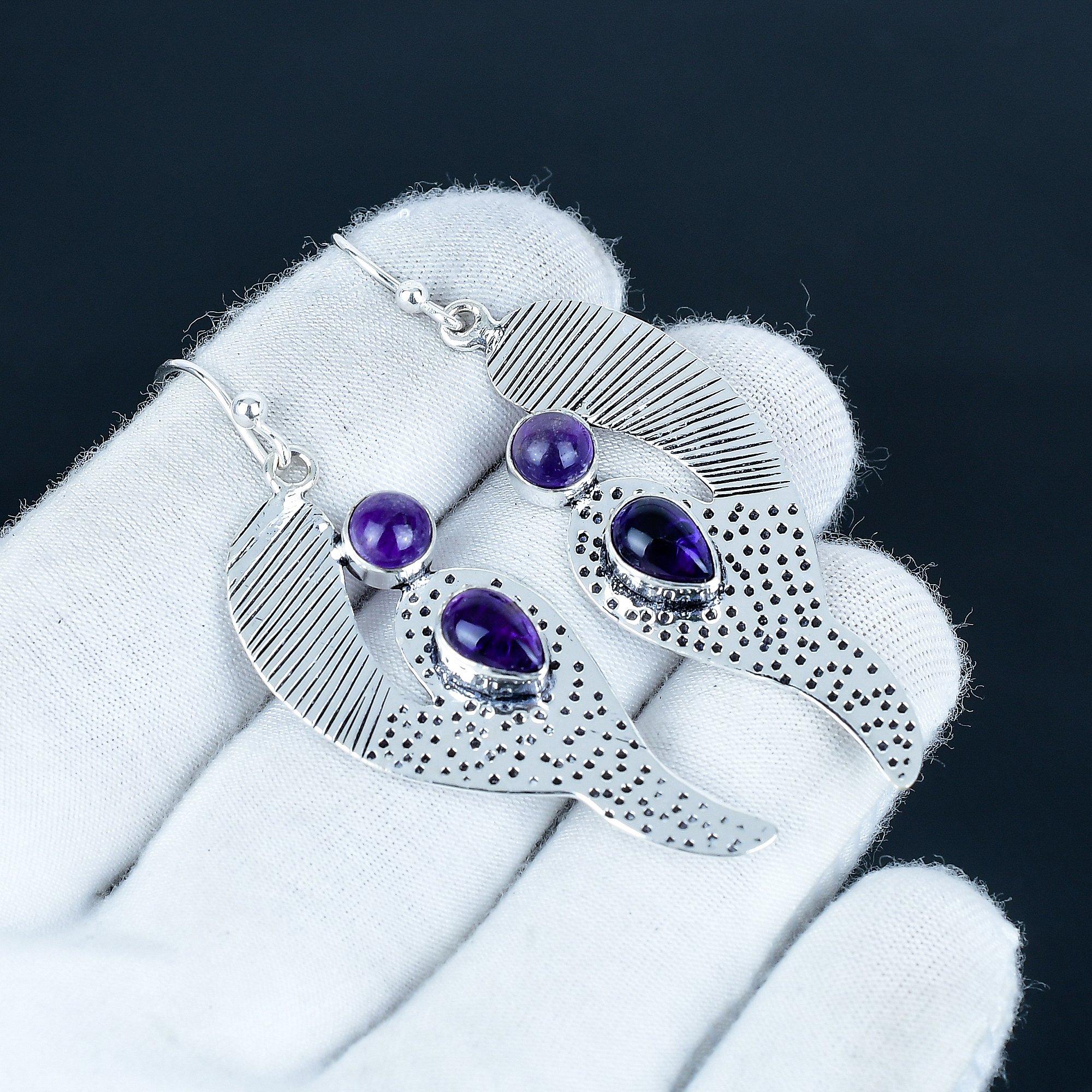 

Серьги с натуральным аметистом, серьги из стерлингового серебра 925 пробы, серьги-подвески из серебра в стиле бохо ручной работы, подарок на годовщину 7 Cm фиолетовый