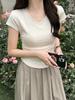 Cotton Short Sleeve T Shirt For Women With Pleated Design And Slim Fit For Casual Wear