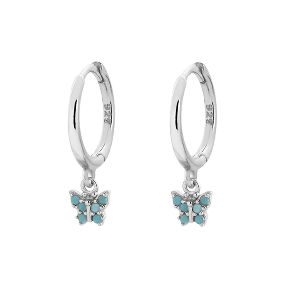 Elegant S925 Silver Turquoise Butterfly Studs & Four-Leaf Clover Earrings for Women