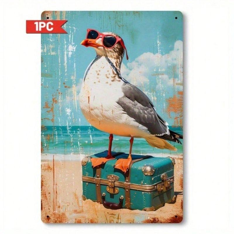 Vintage Tin Art Tea Cup Glasses Suitcase Home Decor