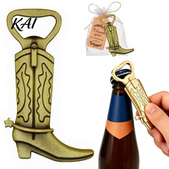 Country Style Wedding Favors Cowboy Boot Bottle Opener, Durable Zinc Alloy Western Theme Openers with Creative Souvenirs Thank You Card, Unique Party