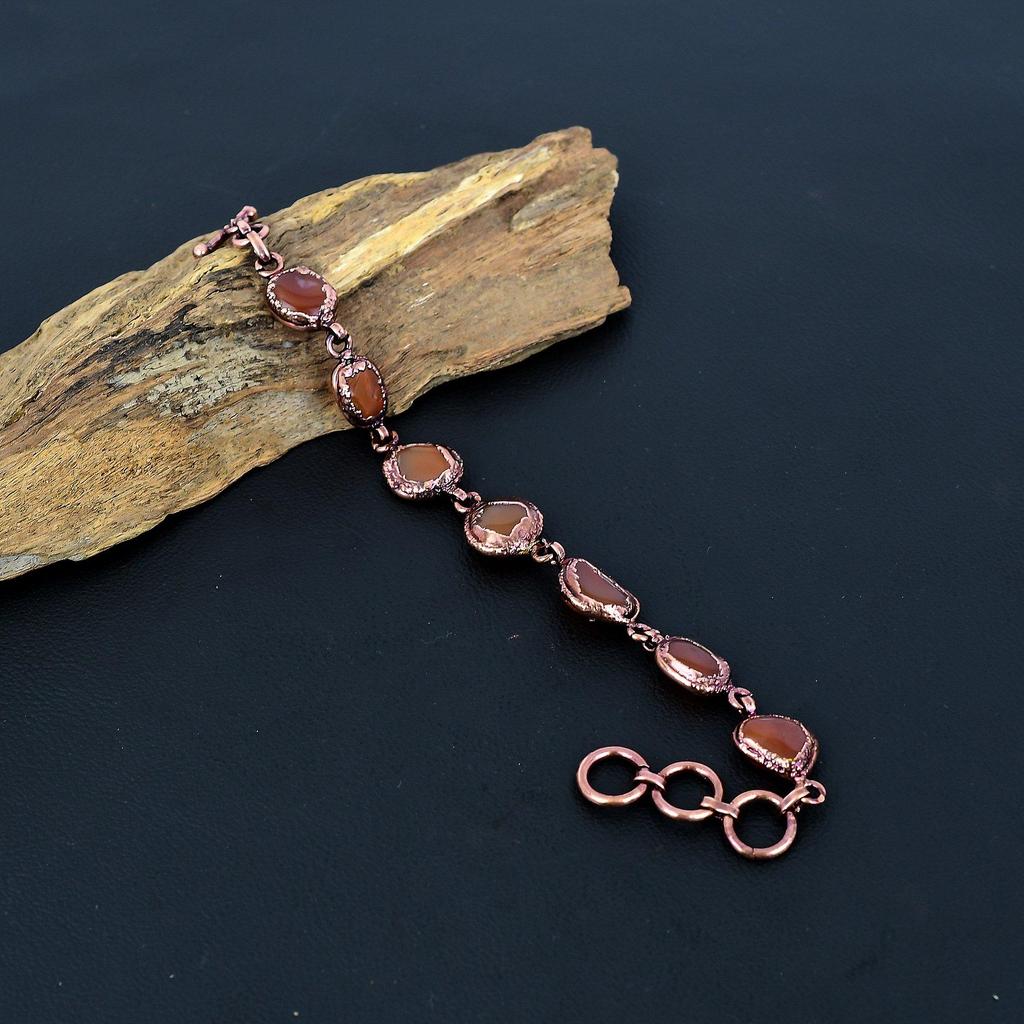 Carnelian Bracelet Handmade Jewelry, Copper Electroformed Bracelet Designer Gemstone Jewelry Adjustable Chain Bracelet Gift For Mom