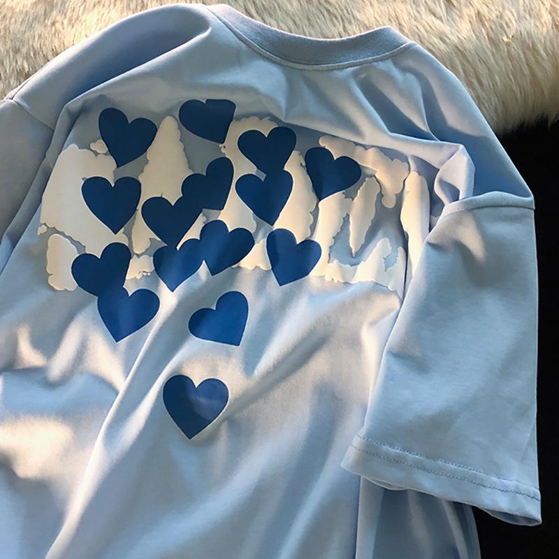 

Женская футболка оверсайз с 3D-принтом Love Puff и короткими рукавами - Модный корейский летний базовый топ для пар XXL синий