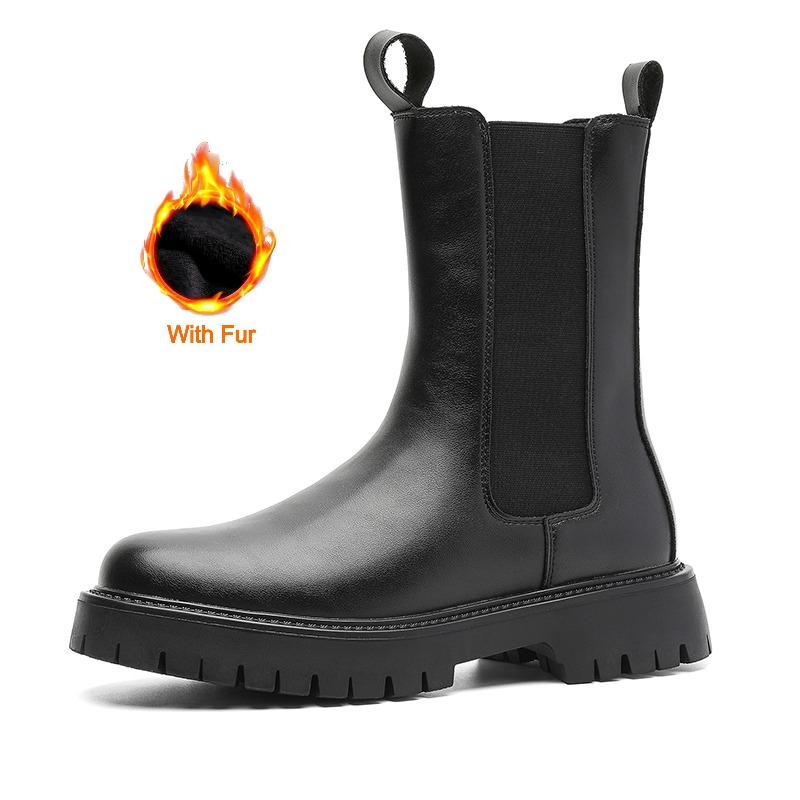 

2026 New Solid-Color Men s Mid-Top Boots Thick-Soled Anti-Slip Comfortable Casual Boots Classic Round-Toed Durable Walking Boots 46