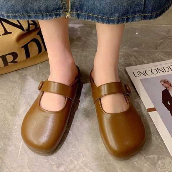 French half slippers women's summer wear 2025 new fashion flat-bottomed bag head niche high-end half-drag single shoes women