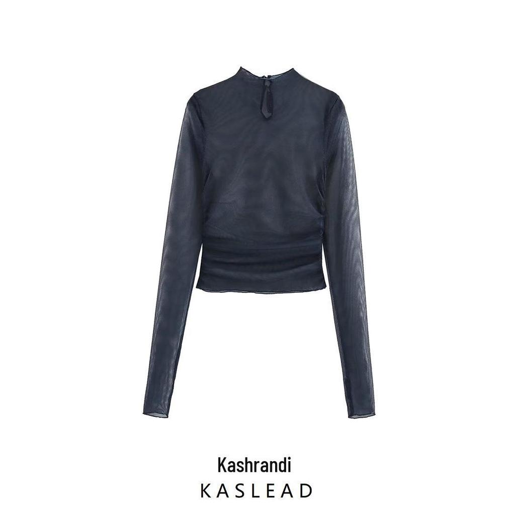 2025 Spring Women's European & American Style High Neck Print Long Sleeve Top