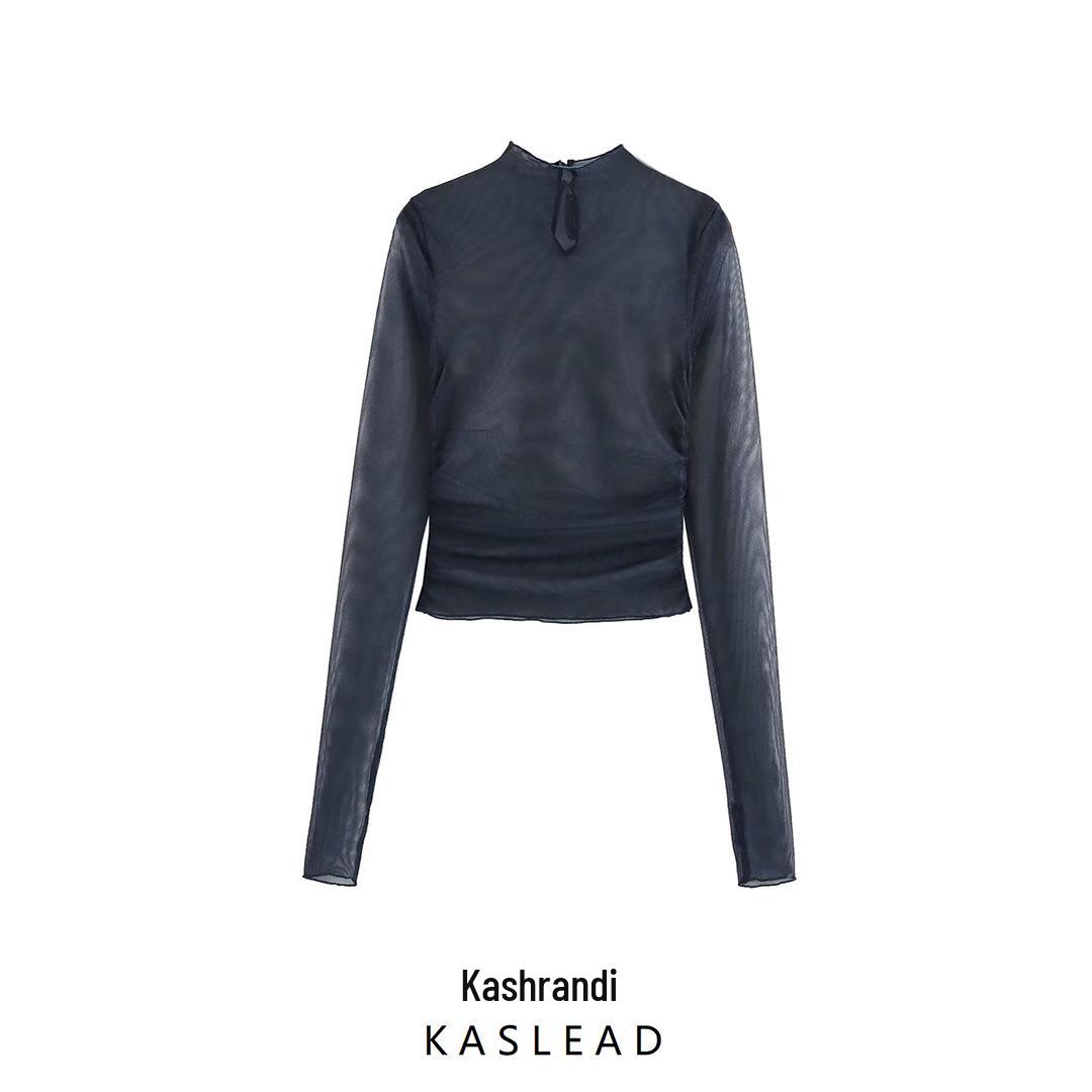 

2025 Spring Women s European & American Style High Neck Print Long Sleeve Top M