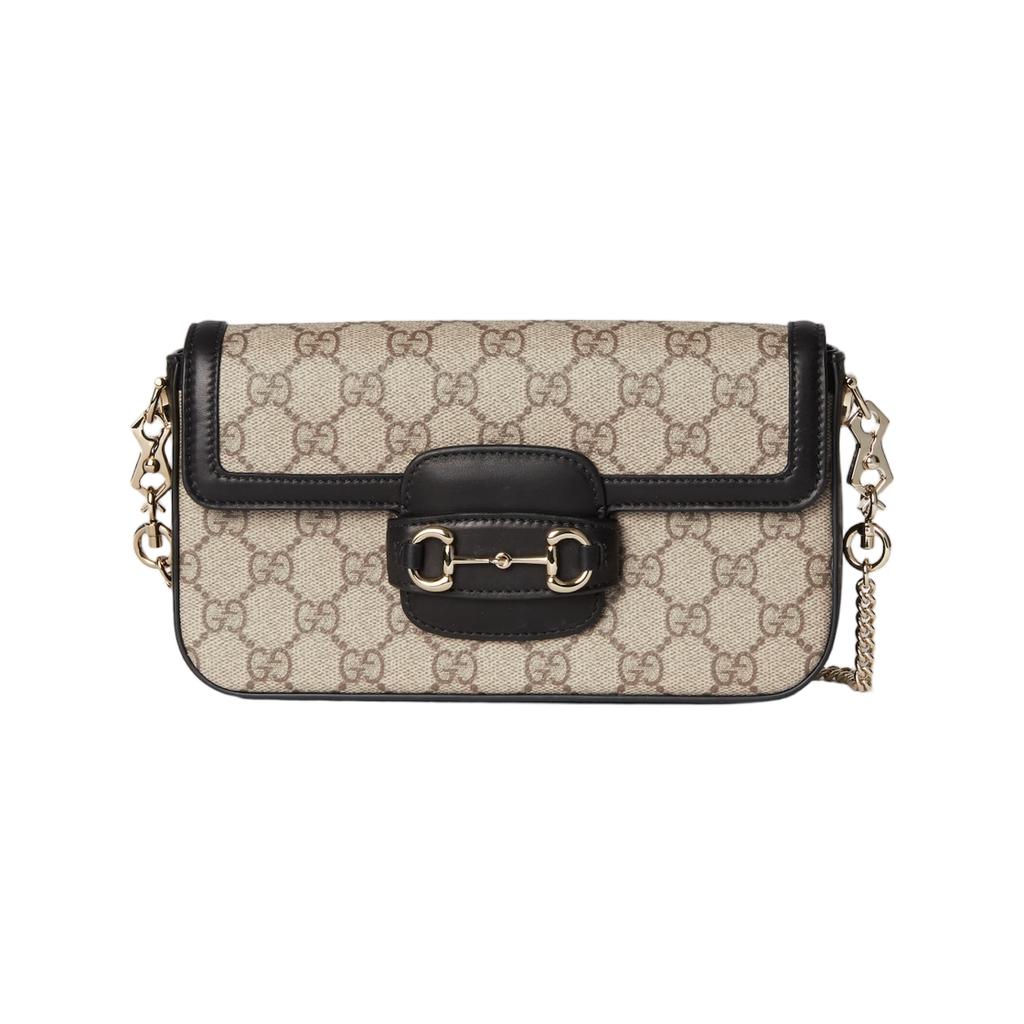 Gucci Horsebit 1955 Classic Print Leather Trim Mini Shoulder Bag Women shoulder bag Beige Dark-Brown 752002-FAD6L-9741