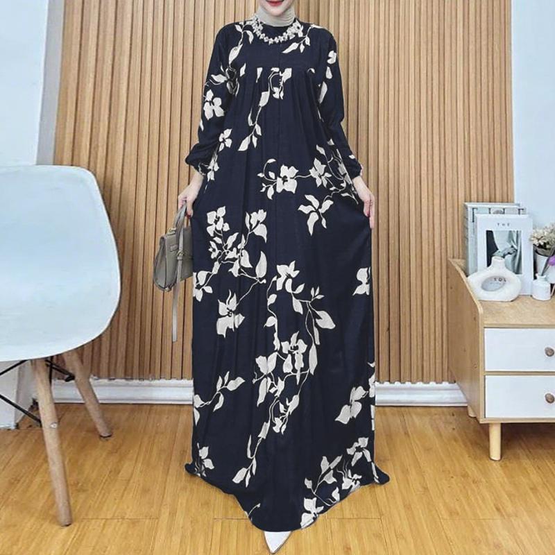 

ZANZEA Women Casual Round Neck Loose Long Sleeve Print Dress S Темно-синій