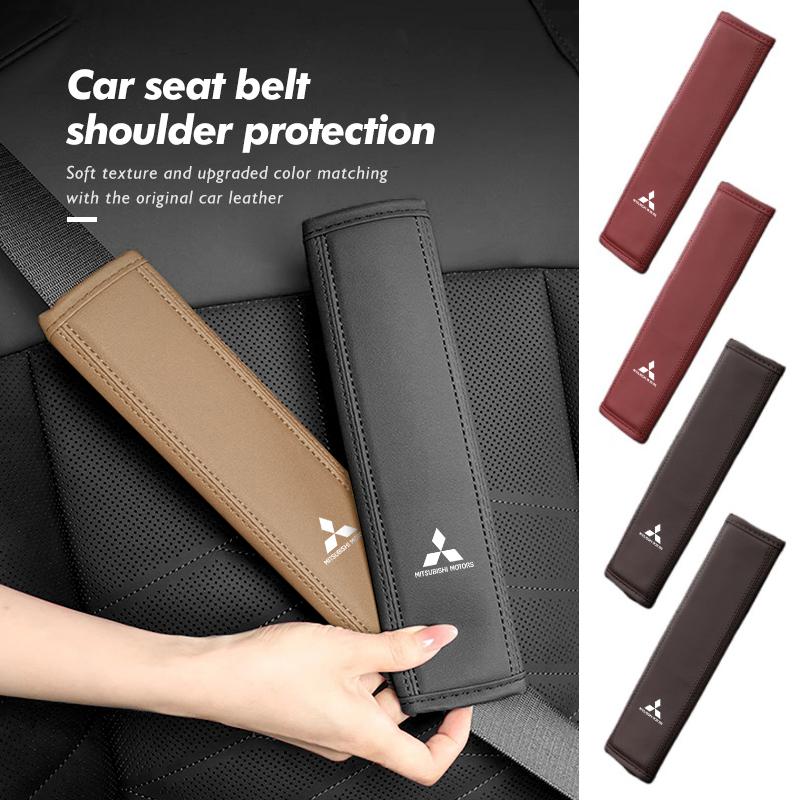 Leather Car Seat Belt Protector Pad Shoulder Strap Cover Interior Accessories For Mitsubishi Outlander Lancer Cross Colt Xpander