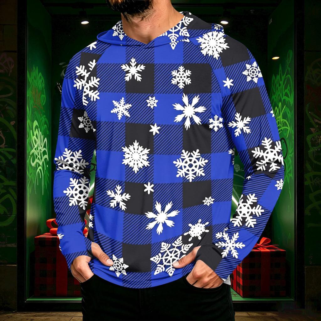 Men's Long Sleeve Hooded Sun Shirt with Christmas Print for Casual Daily Wear