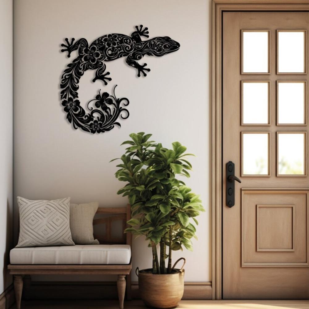 Modern Laser Cut Metal Wall Art Gecko Lizard Decor Tropical Animal Garden Sculpture Geometric Home Hanging