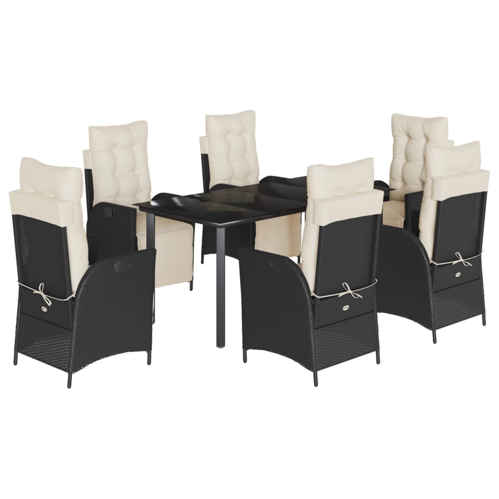 Vidaxl 7-Cz. Garden Furniture Set With Cushions, Black, Poly Rattan