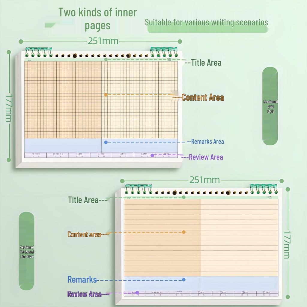 B5 Loose-Leaf Notebook with Horizontal Lines and Grids for Error Correction - Ideal for Junior and Senior High Students