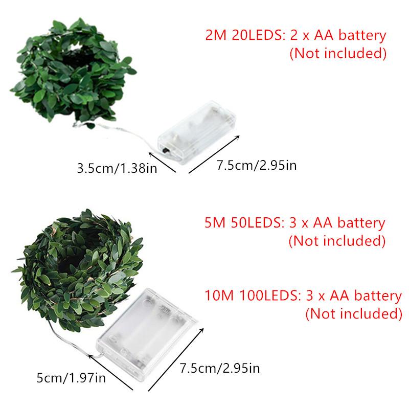 Artificial Green Leaf String Lights, Battery Powered LED Simulation Flower Greenery Garland, Fairy Lights for Wedding Room Indoor Wall Home Decor