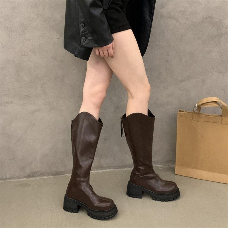Thick-soled but knee-length boots increase in height in autumn, small boots, temperament versatile knight boots 40 коричневый