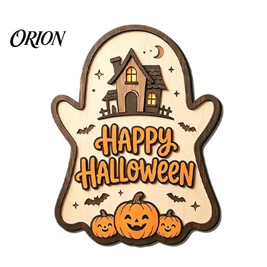 Holiday Party Supplies Halloween Wooden Hanging Sign, Rustic Ghost Bat Black Cat Witch Hat Wall Decor, Balcony Window Decor Spooky Pendant with