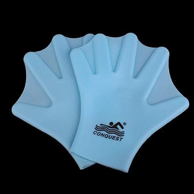 1 Pair Silicone Swimming Gloves Webbed Aquatic Fit Traning Gloves Paddle Diving Gloves Hand Web Adult Sky Blue