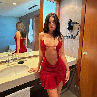 Damen Sexy Neckholder Hohl Plissee Spitze Spice Girls Kurzes Kleid