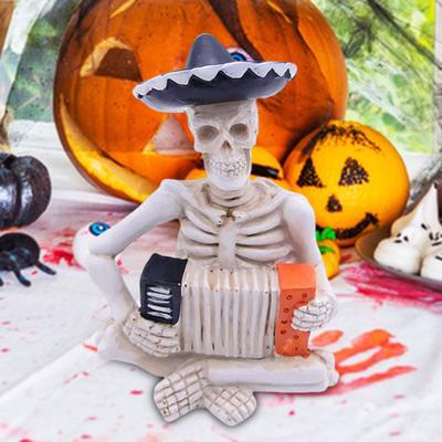 Yousheng Mini Halloween Skeleton Figurines Resin Guitar/Accordion/Violin Player Skeleton Statue Halloween Collectible Decoration for Home Office Desk