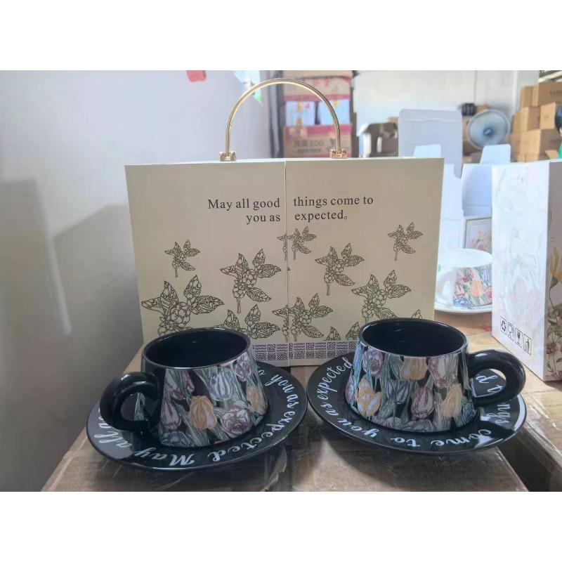 High-Value Flower Coffee Cup, Cup, One-Plate Gift Box, Girlfriend Souvenir, Housewarming, New Wedding, Literary Couple