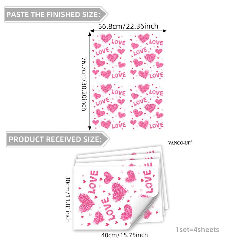 

4Pcs Valentine S Day Window Stickers Cute Watercolor Red Heart Pattern Electrostatic Wedding Party Home Decor Sticker A5