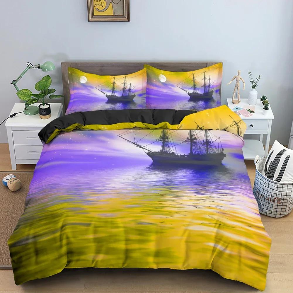 Watercolor Sailboat Comfortable Duvet Quilt Cover Pillowcase Bedding Set Children Bedroom Decoration Home Textile