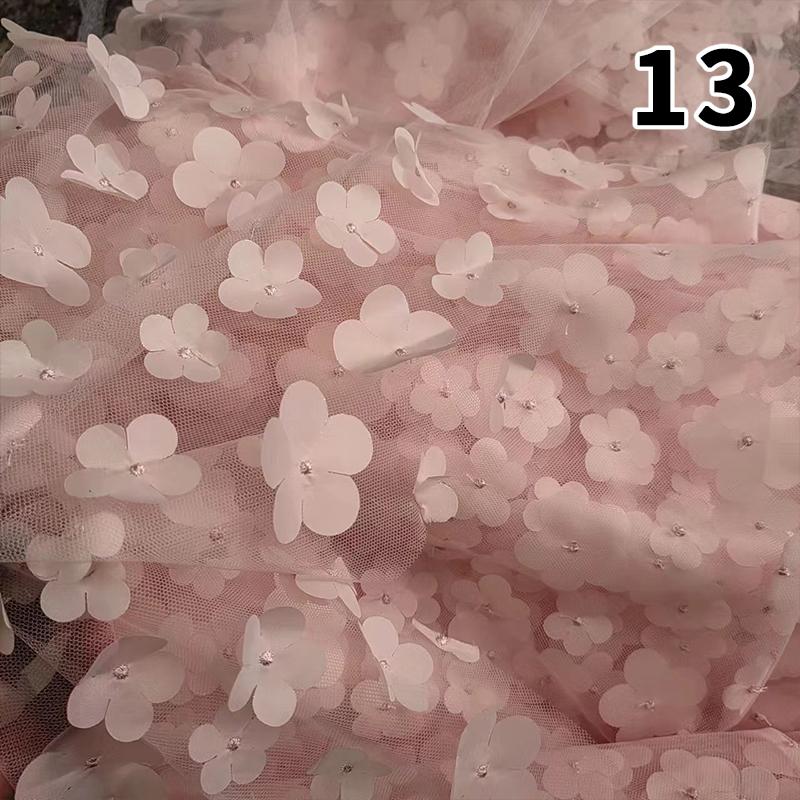 1 Yard DIY Handmade High Quality Lace Mesh Embroidery Sequin 3D Flower Tulle Fabric DIY Dress Bow Clothes Decor Crafts