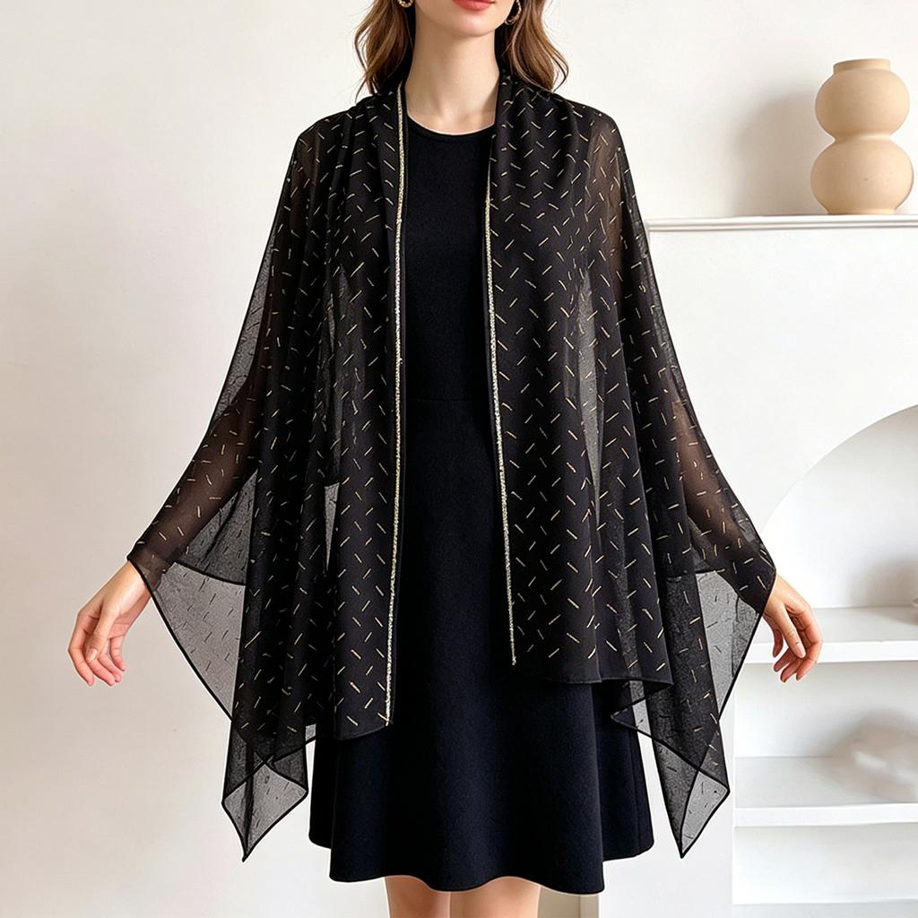 Women’s Fashion Lightweight Long Scarf with Line Pattern and Detailing Versatile Shawl Headscarf Wrap for All