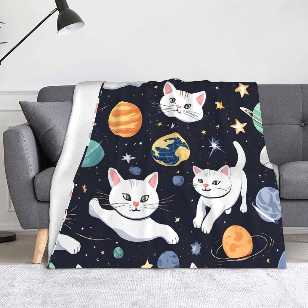 interesting cat astronaut Printed Blanket for Sofa Bed Travel Camping Living Room Office Conditioning Blanket