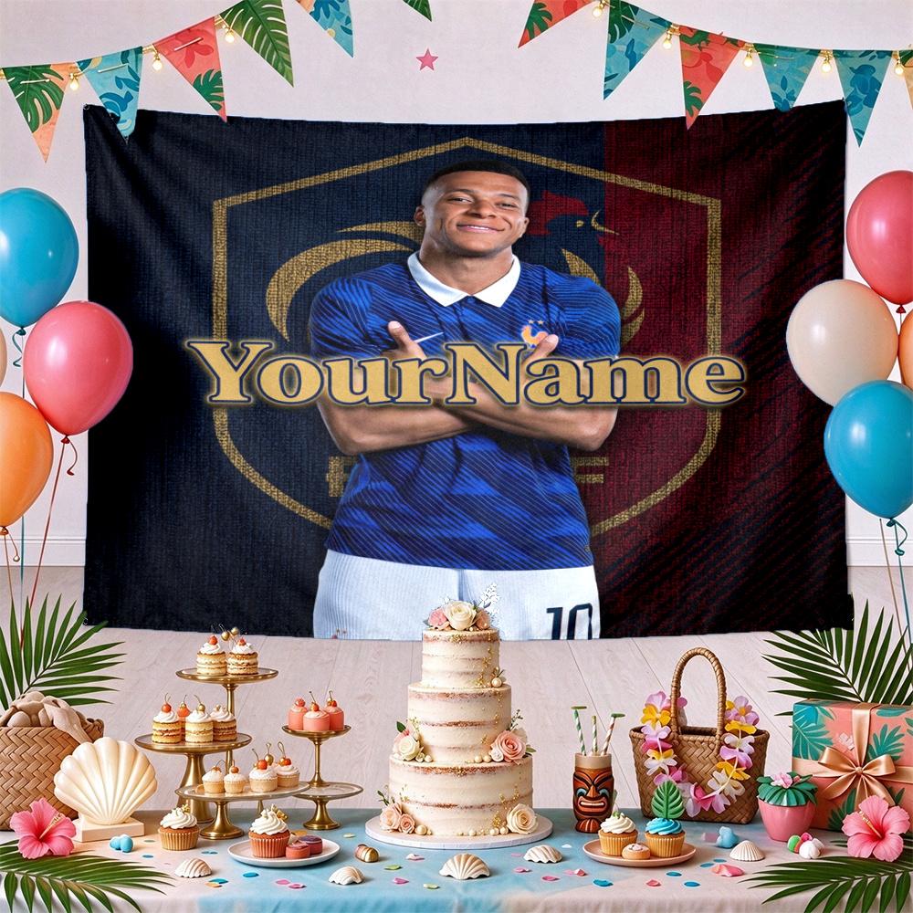 Mbappe Custom Your Name Wall Decor Tapestry Art For Pet Memorial Birthday Wedding Party Backdrop Family Gift