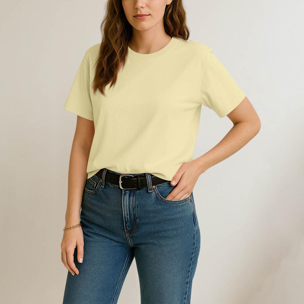 Women Fashionable Short Sleeve Soild Casual Basic  Pullover T-shirt Top