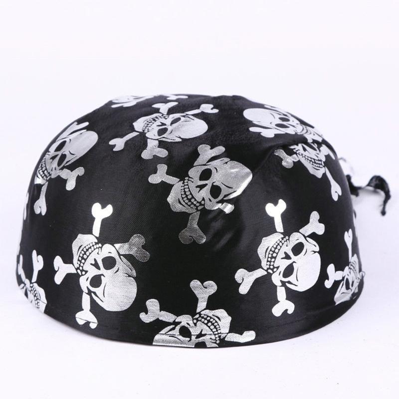 Hot Girls Skull Print Bandana Pirate Kerchief with Lovely Skull Print Turban Halloween Head Wrap Lovely Hair Kerchief