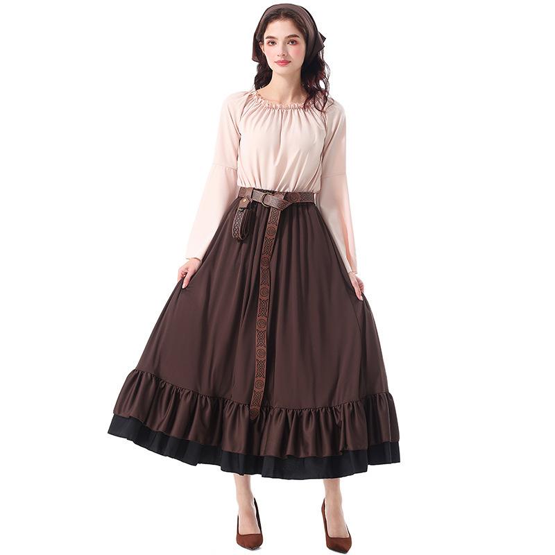 Cosplay Halloween Kostüm, Renaissance mittelalterliches Rüschenkleid mit Kopftuch Viktorianisch für erwachsene Frau