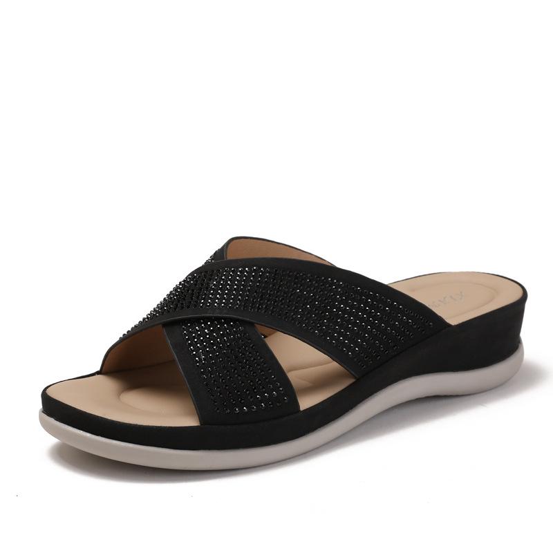 

Slippers women s summer slope heel wear new open-toe fashion water + Roman sandals travel beach shoes 36 чёрный