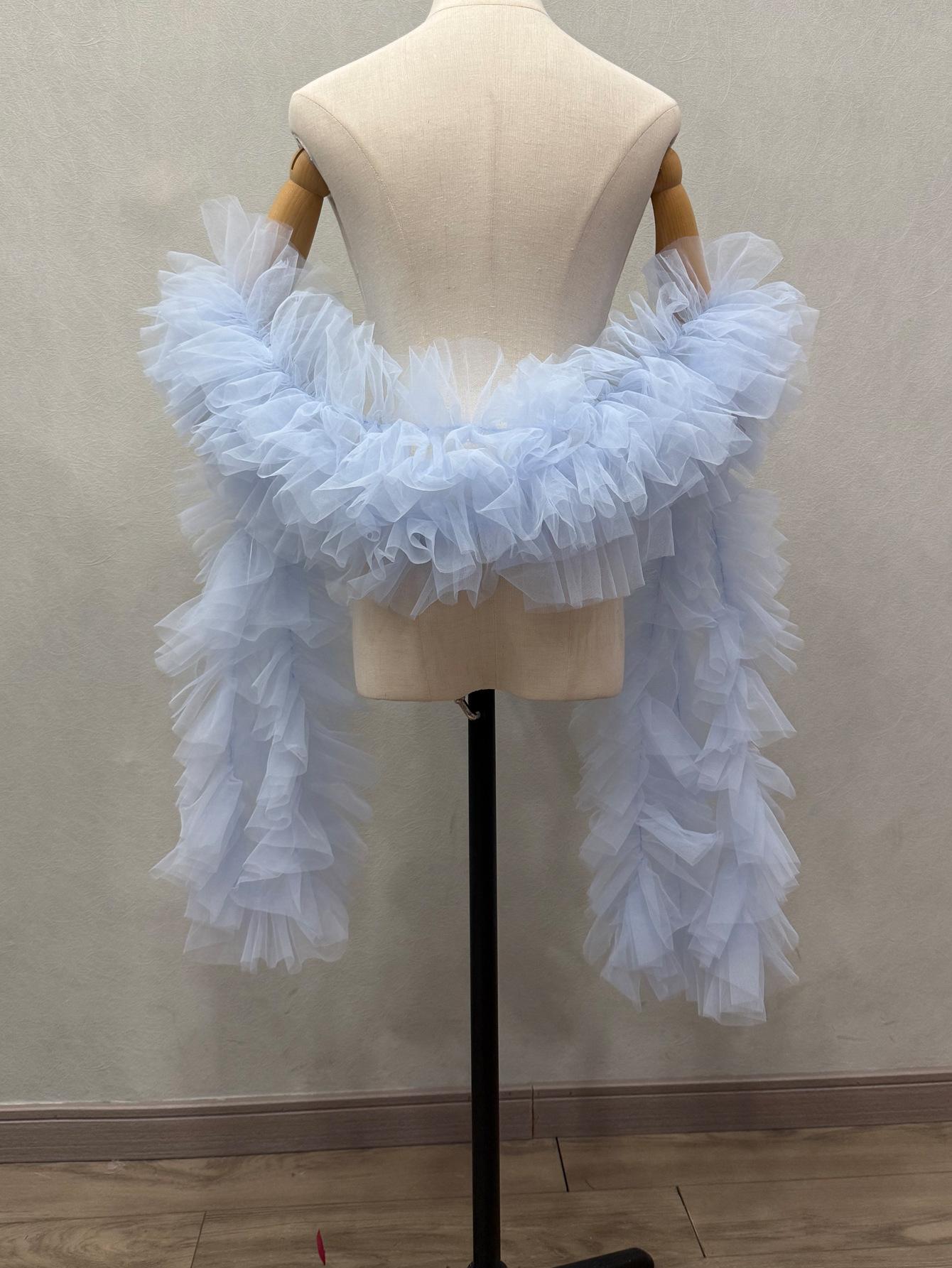 Detachable Tulle Ruffled Capelet – Off-Shoulder Bridal Shawl for Wedding, Evening Gown & Photo Shoot L лазурь