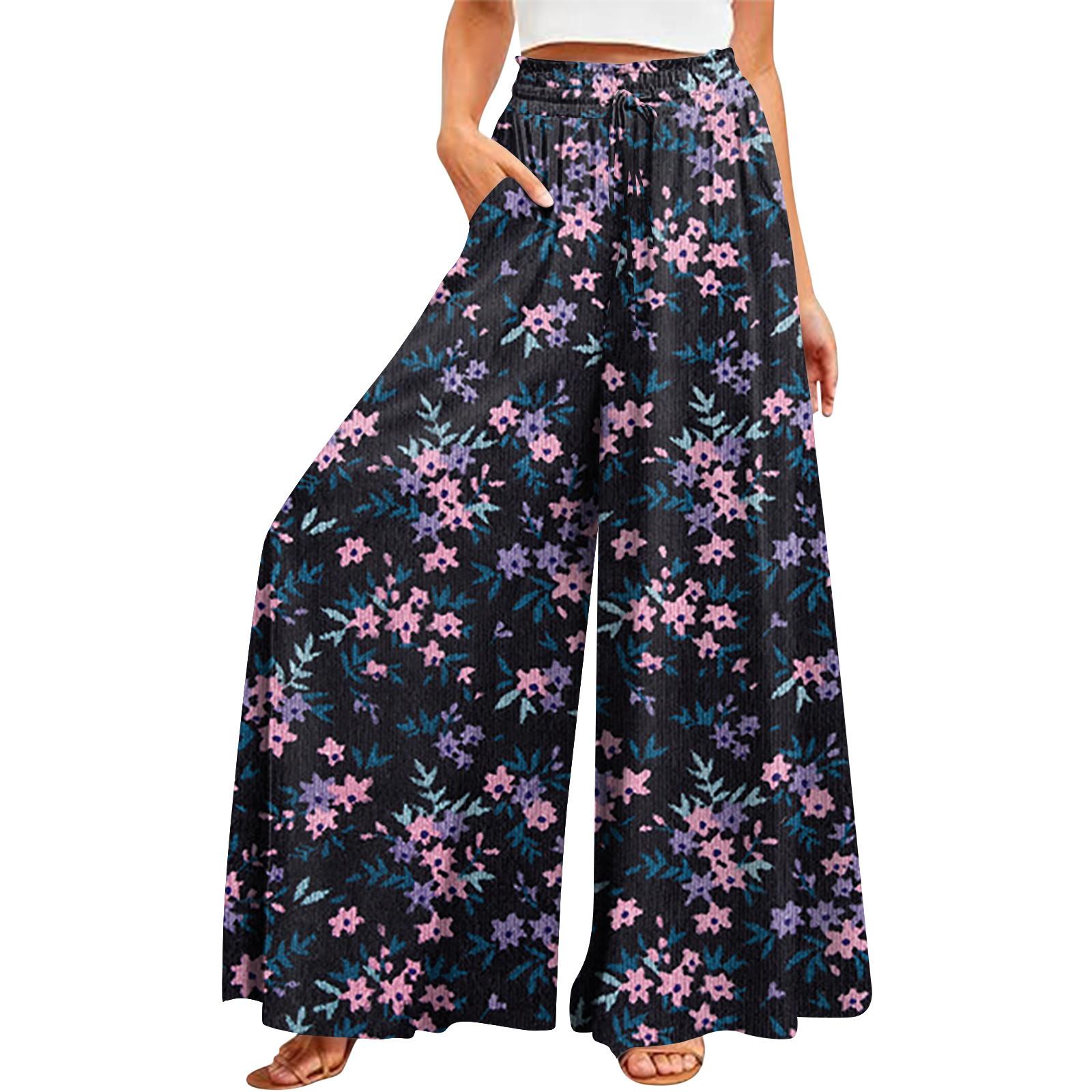 

Women s Summer Wide Leg Pants High Waisted Flowing Pockets Fashion Casual Casual Bohemian Printed Beach Pants L