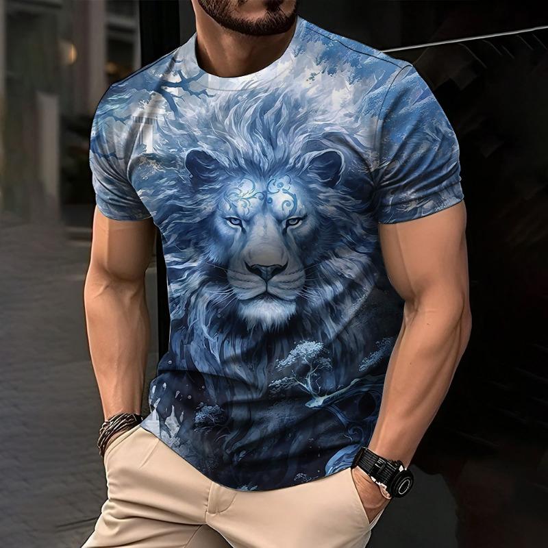 Trendy Lion Graphic Print Short Sleeve Clothing 2026 Summer O-Neck Animal 3D Printed