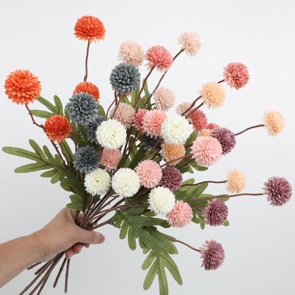 4pcs Plastic Artificial Small Thorn Ball Flowers Real Touch Fake Flowers  Lifelike