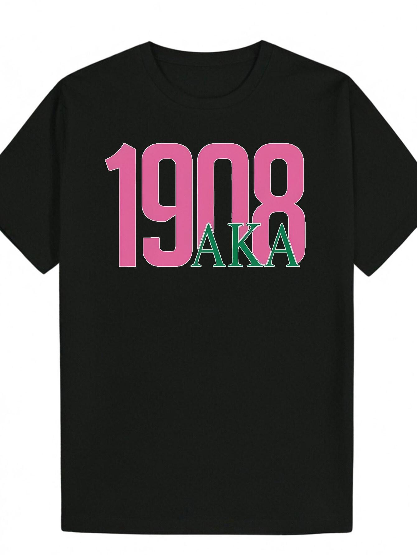 Short Sleeve T-shirt - Black with Pink 1988 AKA Greek Letter Graphic Print XXXL