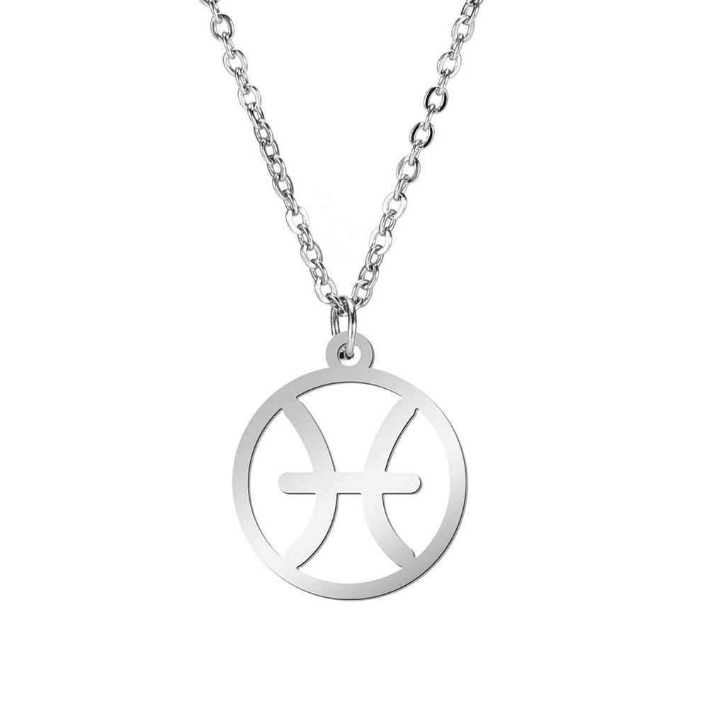 Lemegeton Zodiac Women's Necklace 12 Constellations Stainless Steel Pendant Choke Astrology Aries Leo Ring Jewelry Birthday Gift