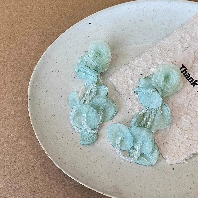 Chiffon Flower Pearl Stud Earrings: High-End 2025 Summer Style for Women