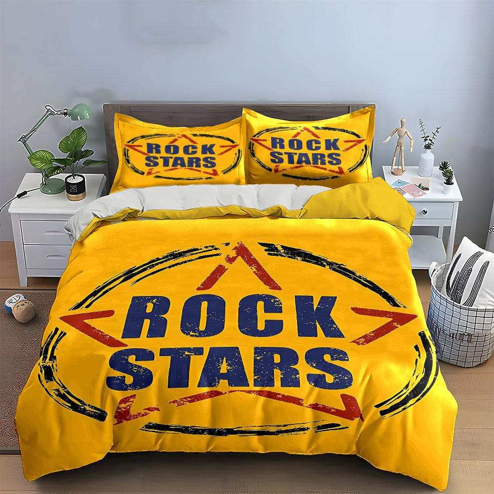 Rock Stars Yellow Bedding Set Bedding Duvet Cover Set Duvet Cover Pillowcases (1 * Duvet Cover 2 * Pillowcases, without duvet insert)