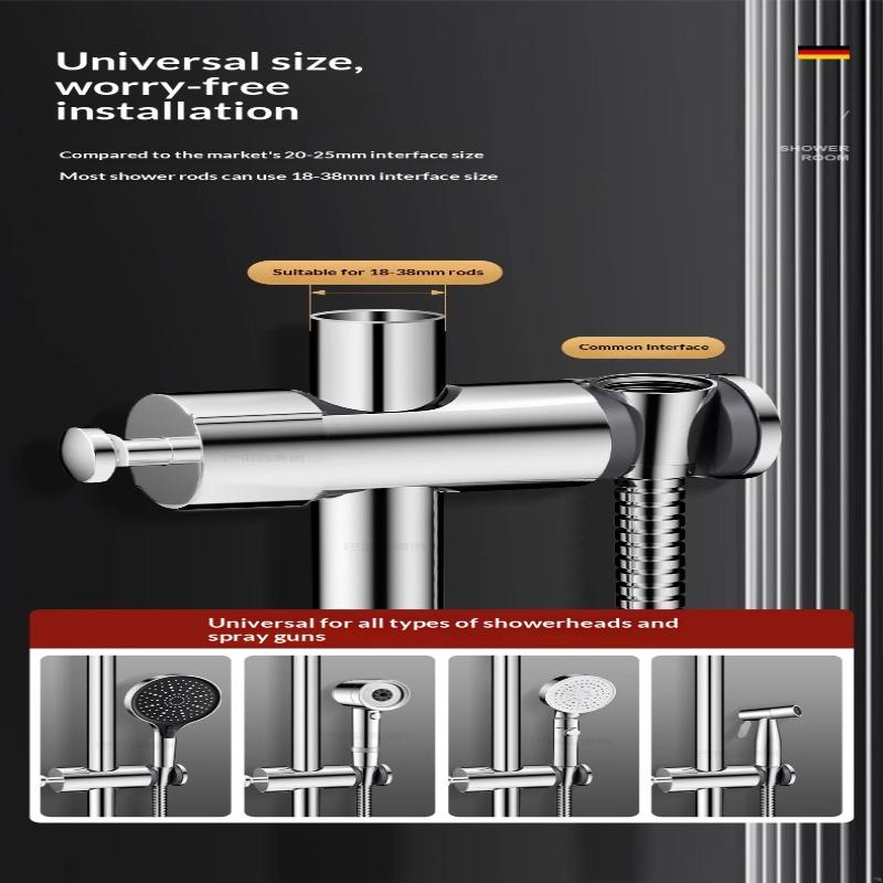 Round Pipe Shower Head Holder Rotatable Adjustable Bathroom Slide Bar Shelf Replacement Riser Rail Bracket