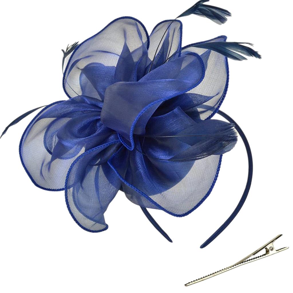 Tea Party Fascinator Hat for Party Wedding Women Feather Organza Fascinator Hair Pin Hat Big Flower Church Cap Headdress