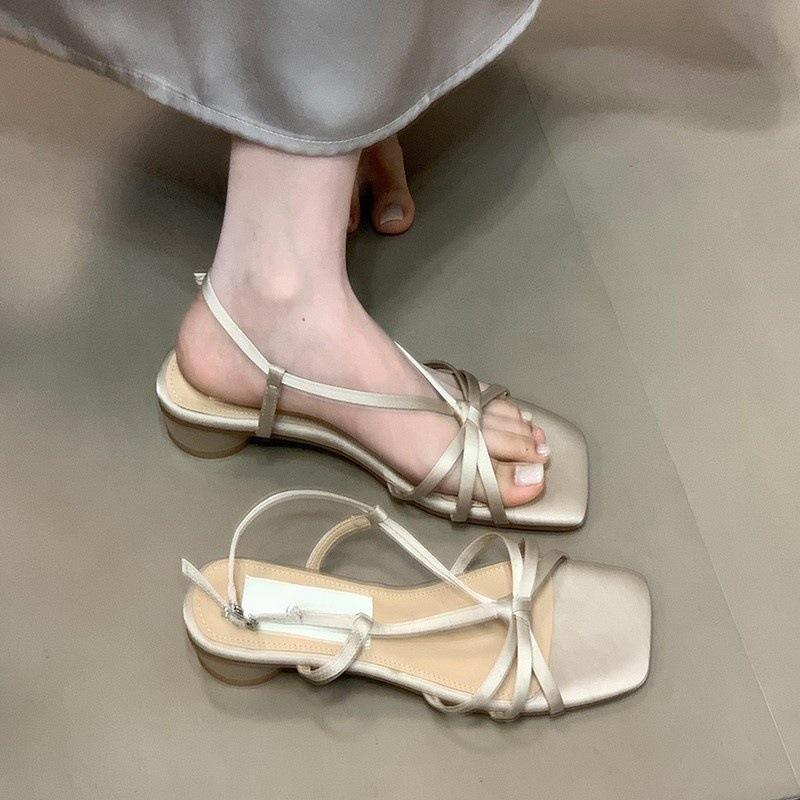 Open-toed sandals new versatile thick heel low heel thin strap fashion sandals women