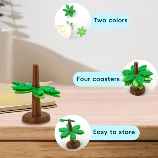 4Pcs Creative Coconut Tree Coaster Set with Flowerpot Holder Anti-Slip Heat-Resistant Drink Coasters Novelty Home Decor Table Protection
