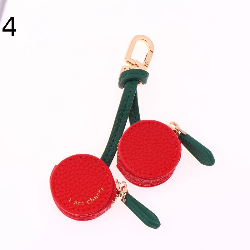 Mini Cherry Fruit Shape Coin Purse Strawberry Cute Pu Leather Pendant Korean Style Keychain Earphone Bag Mini Storage Bag