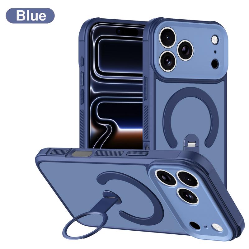 Magnetic For Magsafe Stand Phone Case For iPhone 17 Pro Max 16 15 14 13 Luxury 360 Rotating Ring Holder Protection Shockproof Cover